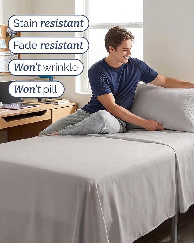 Twin XL Size 3 Piece Sheet Set - Comfy Breathable & Cooling Sheets - Hotel Luxury Bed Sheets for Women & Men - Deep Pockets, Easy-Fit, Soft & Wrinkle Free Sheets - Light Grey Oeko-Tex Bed Sheet Set