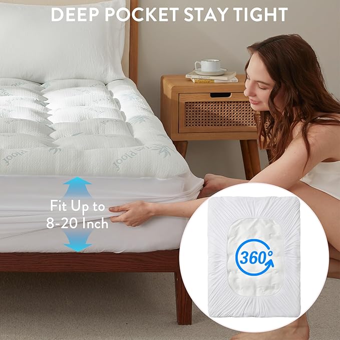 Surefit Ultra Soft Waterproof Mattress Topper, Derived Pillow Top Mattress Pad, Back Pressure Relief, Viscose Derived from Bamboo, Naturally Cooling for Hot Sleepers, Full 54x75