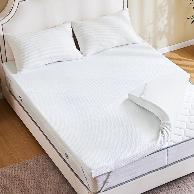 Sweetcrispy Mattress Topper King with Removable Soft Cover, Memory Foam 2 Inch Thick Gel Infused Cooling Toppers Pad for King Size Bed, Sleeper Sofa, RV, Camper, CertiPUR US Certified