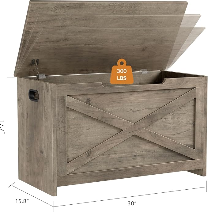 GarveeHome 30 in Storage Chest, Wooden Storage Bench with Safety Hinge, Easy Assembly, Large Shoe Bench for Entryway, Living Room, Bedroom
