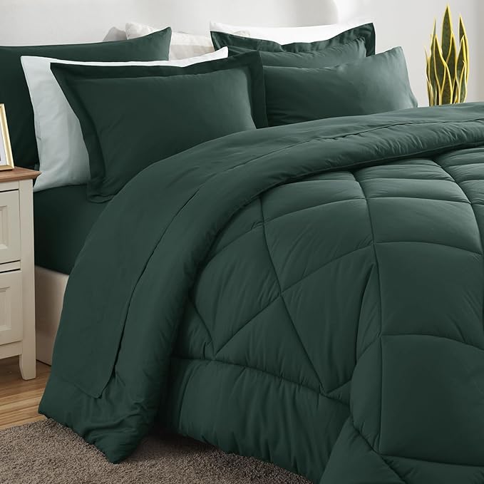 CozyLux Full Size Comforter Sets Forest Green - 7 Pieces Bed in a Bag Full, Luxury Soft Bed Set for All Seasons, Bedding Set with Down Alternative Comforter, Sheets, Pillowcases & Shams