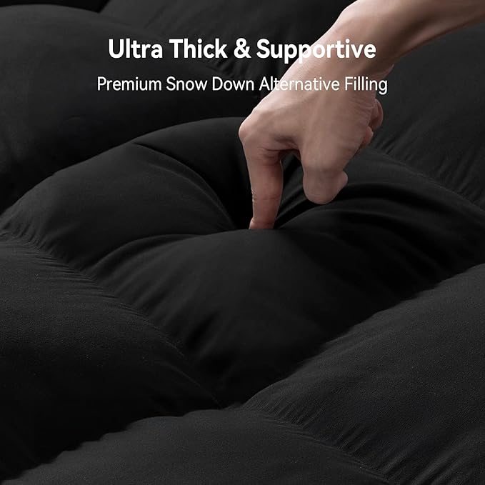 ABENE Mattress Topper King for Back Pain Relief, Extra Thick Mattress Pad Pillowtop, Soft Mattress Protector Cover with 8"-21" Deep Pocket, Overfilled Down Alternative Filling (Black, King)