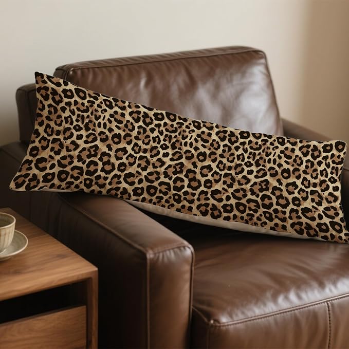 Leopard Print 20x54 Body Pillow Cover, Cheetah Print Room Decor, Trendy Wild Animal Print Decorative Long Body Pillow Cases for Girls Bedroom Dorm Apartment Bed Couch