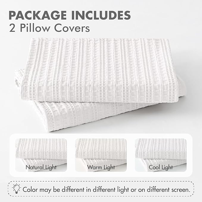 Set of 2 Decorative 100% Cotton Waffle Euro Sham Pillow Covers 24x24, Neutral Throw Pillows Weave European Cushion Cases for Couch Sofa Bed Modern Farmhouse Home Decor, White