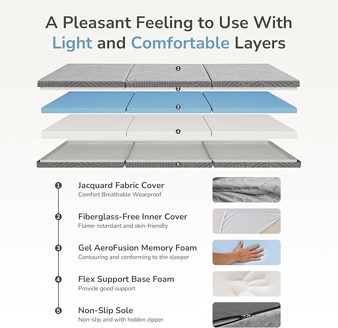 MLILY Tri-Fold Memory Foam Mattress, 6 inch Twin Folding Mattress with Collapsible and Washable Cover, Travel and Guest Mat, 78"×38"×6", Grey