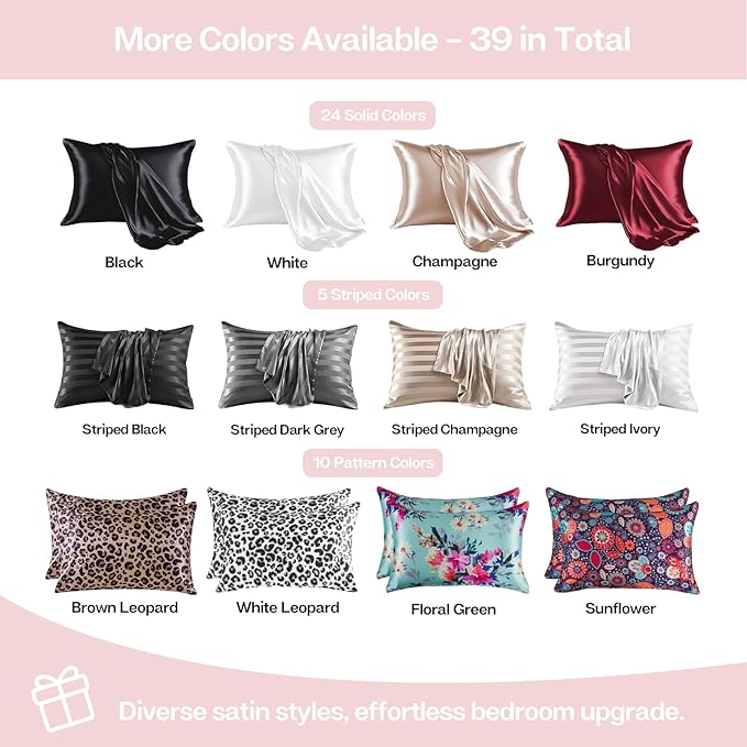 MR&HM Satin Pillowcase for Hair and Skin, Silk Satin Pillowcase 2 Pack, Standard Size Pillow Cases Set of 2, Silky Pillow Cover with Envelope Closure (20x26, Light Pink)