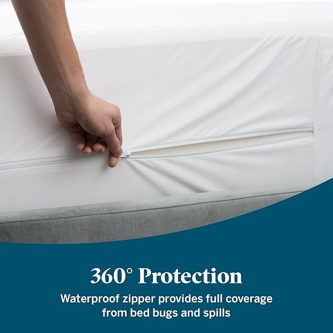 LUCID Zippered Pillow Encasement – Waterproof King Size Pillow Protector – Shields All Sides – Quiet cover – White