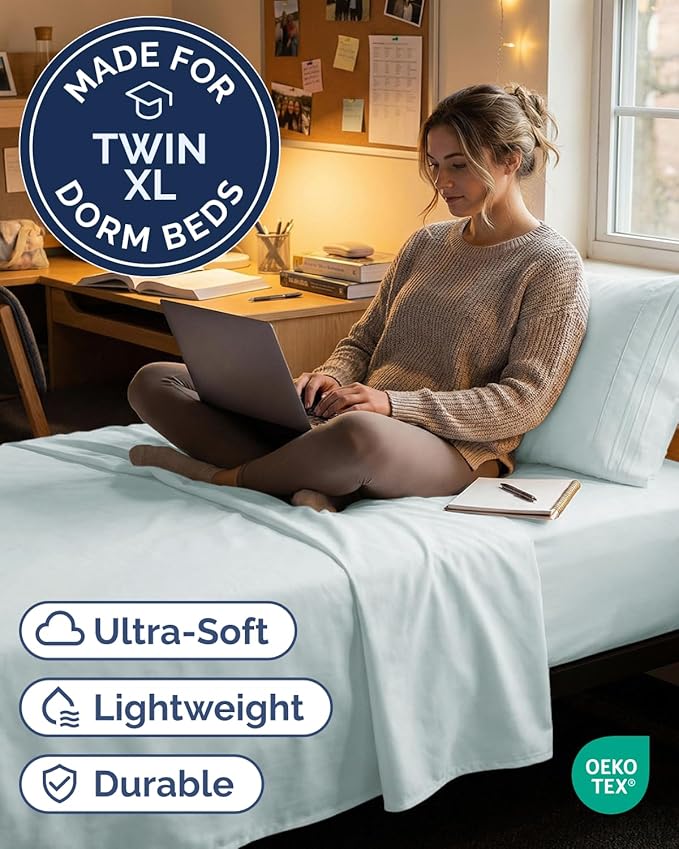 Twin XL Size 3 Piece Sheet Set - Comfy Breathable & Cooling Sheets - Hotel Luxury Bed Sheets for Women & Men - Deep Pockets, Easy-Fit, Soft and Wrinkle Free Sheets - Ice Blue Oeko-Tex Bed Sheet Set