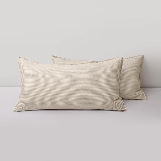 CHUFFED 100% French Linen Pillow Cases King Size Set of 2, Stone Washed Flax Pillow Covers with Zipper Closure - Breathable & Cooling for Hot Sleepers,20x36 Inches, Brown Stripe