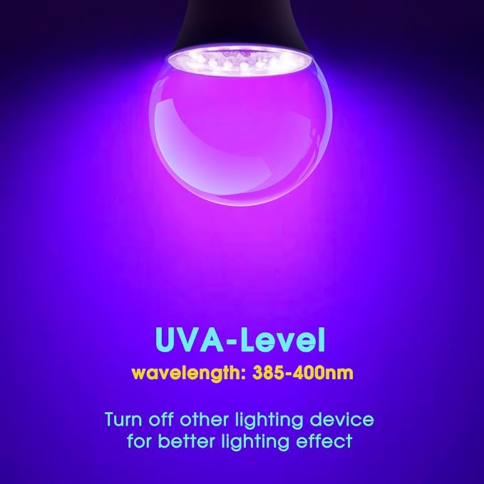 Briignite Black Light Bulbs, 12W LED Black Light Bulb for Halloween Decoration, UVA 385-400nm UV Black Light, A19 Blacklight Bulb for Glow in Dark, Body Paint Fluorescent Poster Glow Party, 6 Pack