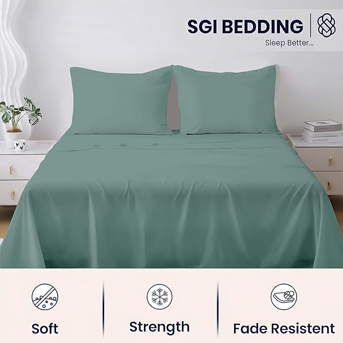 SGI bedding 100% Egyptian Cotton Sheets Full XL Size – 600 Thread Count Sheets Set, Soft, Cooling, 15" Deep Pocket, Luxury Hotel Bedding, Breathable, Durable - Aqua Green