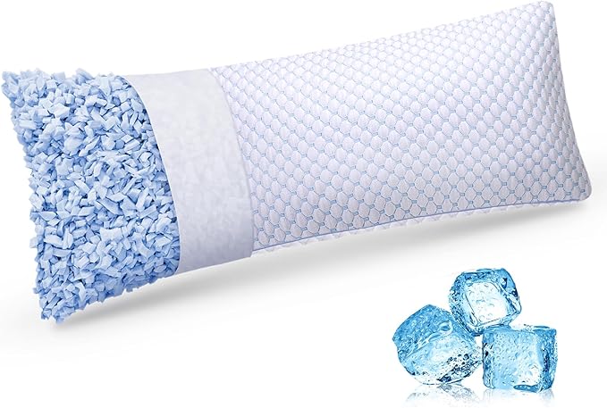 OSBED Cooling Adjustable Shredded Memory Foam Body Pillow - Temperature-Regulating for All Sleepers with Dual Airflow Ventilation(CertiPUR-US & Hypoallergenic & Machine Washable)