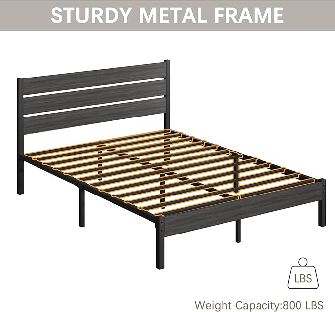 Fluest Queen Bed Frame with Headboard and Footboard, Metal Platform Bed Frame with Under Bed Storage, All-Metal Support System, No Box Spring Needed, Easy Assembly,Vintage Grey