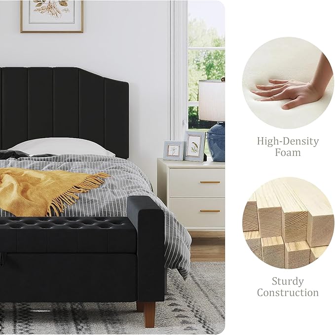 Furpopup King Size Headboard Only, Velvet Upholstered Headboard King/California King Size Wall Mount and Bed Frame Mount, Featuring High-Density Sponge Padding Easy Assembly Comfort Style-Black
