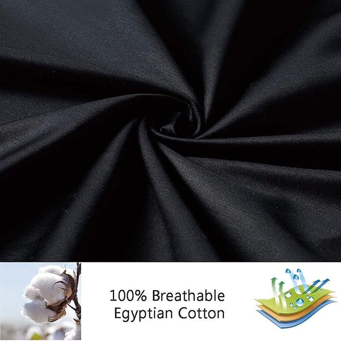 100% Egyptian Cotton Queen Pillow Protectors Set of 2, 400 Thread Count Sateen Weave Cooling Pillowcase, Easy Care Zippered Style Pillow Covers (Black, Queen)