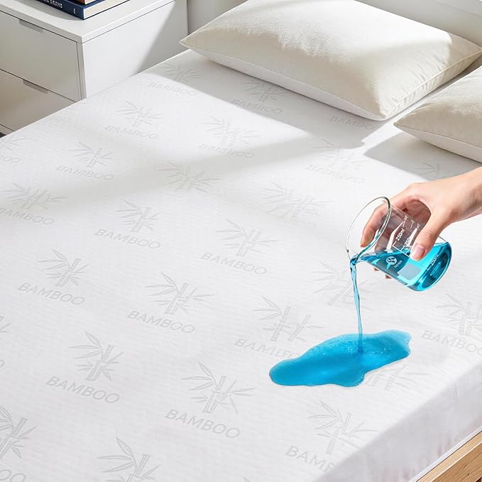 KAYWAY Waterproof Mattress Protector King Size - Cooling Breathable Mattress Cover for King Bed, Noiseless Soft Bed Pad Cover, Snug Fit Deep Pocket 6''–18'', Ideal for Dorms & Guest Rooms, White