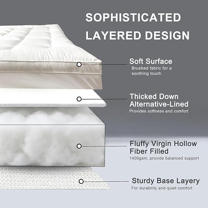 Mattress Topper King Size Pillow Top - Extra Thick Padded Mattress Pad & Protector, Breathable Fitted Deep Pocket 8-21, Ultra Soft & Supportive 1100GMS
