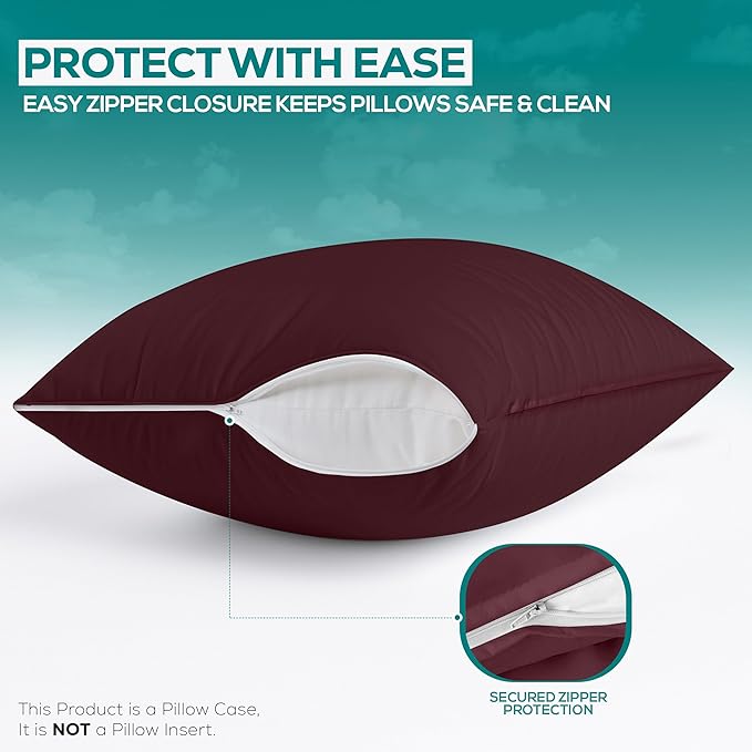 Utopia Bedding Premium 100% Waterproof Pillow Protectors with Zipper Standard Size (Set of 2), Bed Bug and Dust Mite Proof Zippered Pillow Covers, Pillow Encasement Cases, Burgundy