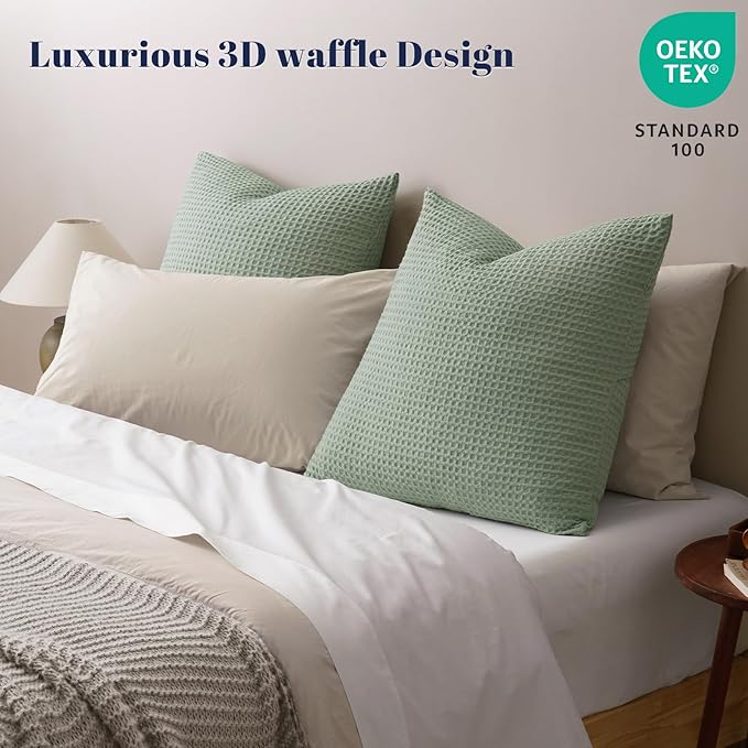 PHF Ultra Soft Waffle Weave Euro Shams Pillow Covers, No Filling, 2 Pack 26" x 26" Bed Cushion Covers, Breathable & Skin-Friendly Bed Pillow Shams for Stylish Home Decor, Sage Green