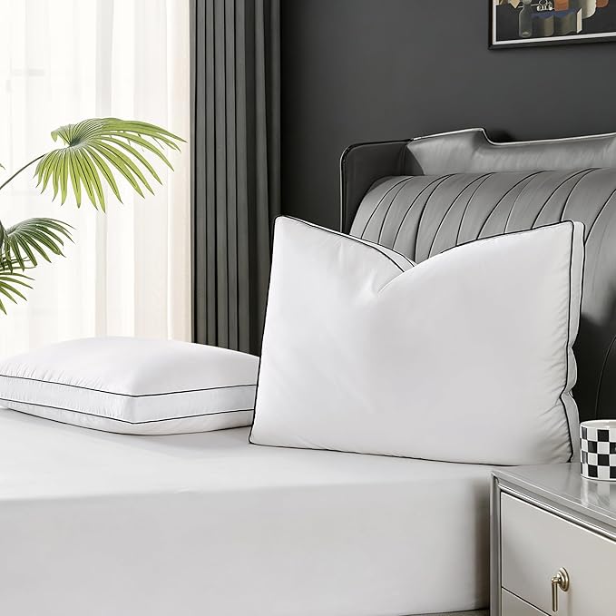 Feather Down Pillows Standard Size Set of 2, Luxury Hotel Collection Bed Pillows for Sleeping, Gusseted Down Pillow for Bed, Soft Fluffy Medium Firm for Side Back Stomach Sleepers 20x26 in.