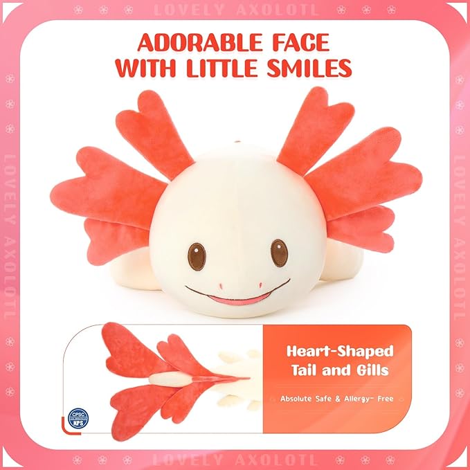 MaoGoLan Giant Axolotl Plush Body Pillow, Large 44" Love Axolotl Stuffed Animal for Girl Boy Kid, Long Pink Salamander Plush Pillow for Mother's Day Birthday Gifts, Baby Shower Party Favor Decor