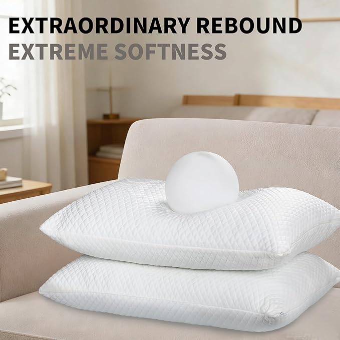 Cooling Pillow for Sleeping King Size Set of 2, Shredded Memory Foam Pillows Adjustable Firm Bed Pillow with Zipper, Cool Pillow for Hot, Side, Back and Stomach Sleepers