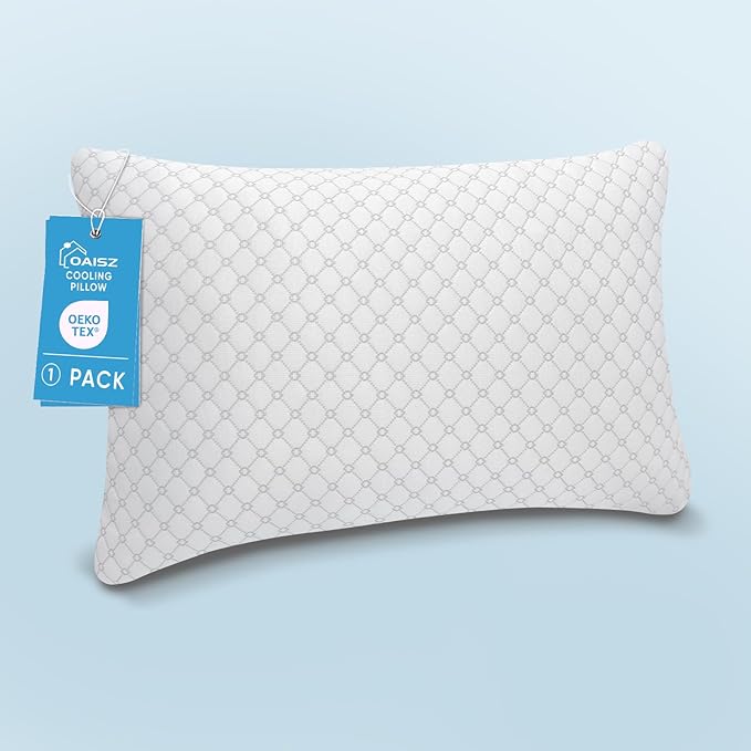 OAISZ Shredded Memory Foam Pillow, Standard Size Cooling Adjustable Firm Bed Pillow for Sleeping, Washable Removable Cover, Ideal for Side, Back & Stomach Sleepers