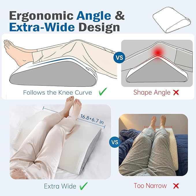 Vekkia Knee Pillow for Back Sleeping, 7" Wedge Pillow for Knees & Leg, Versatile Wedge with Dual Handles,Comfortable Support for Post-Surgery, Lower Back&Hip Pain Relief, Blood Circulation, Swelling