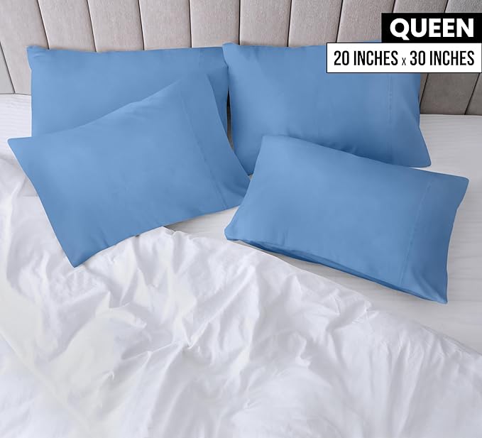 Utopia Bedding Queen Pillowcases - 4 Pack - Envelope Closure - Soft Brushed Microfiber Fabric - Shrinkage and Fade Resistant Pillow Covers Queen Size 20 X 30 Inches (Queen, Dutch Blue)