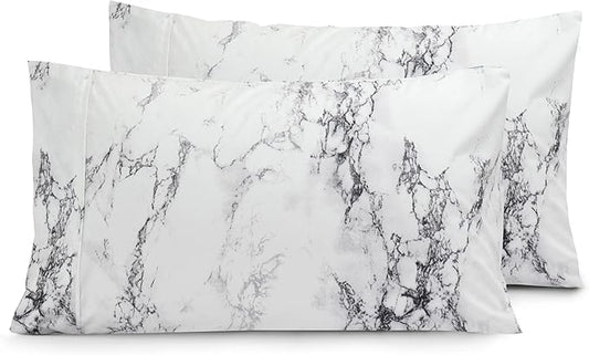 Elegant Comfort Luxury Ultra-Soft 2-Piece Pillowcase Set - 1500 Premium Hotel Quality Microfiber Double Brushed - Wrinkle Resistant, Standard/Queen, Marble Pattern White