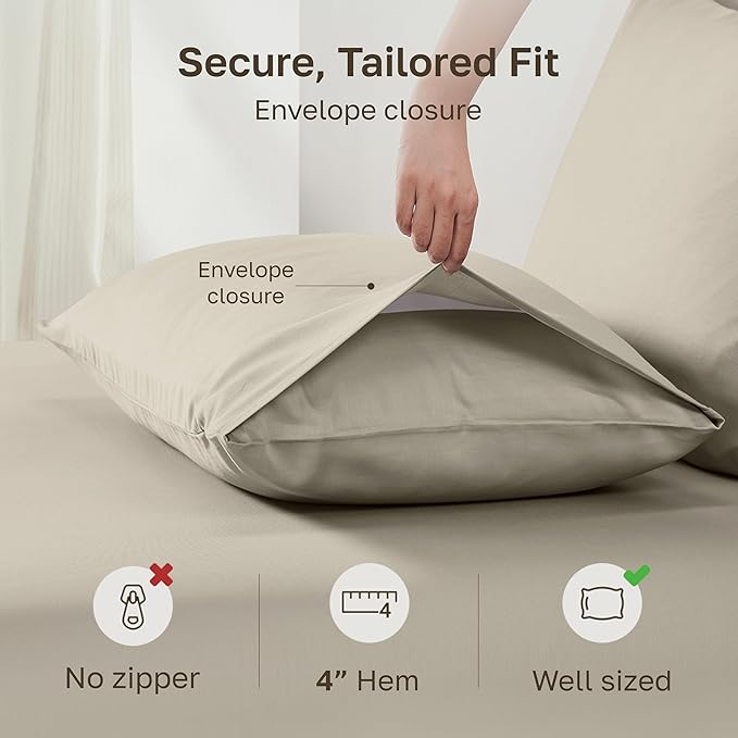 California Design Den Pillow Case Queen Size Set of 2-100% Egyptian Cotton, Crisp Percale Feel, Soft & Breathable Cotton Pillowcases Standard/Queen - Beige