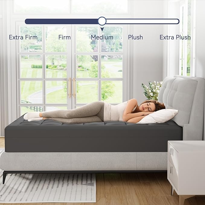 ELEMUSE Dual Layer 3 Inch Memory Foam Mattress Topper Cal King, 2 Inch Cooling Gel Memory Foam Plus 1 Inch Down Alternative Pillowtop Mattress Pad with Cooling Cover, Soft Comfort Support, Grey