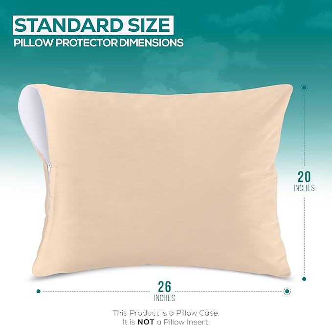 Utopia Bedding Premium 100% Waterproof Pillow Protectors with Zipper Standard Size (Set of 2), Bed Bug and Dust Mite Proof Zippered Pillow Covers, Pillow Encasement Cases, Beige