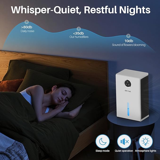 OKYUK Dehumidifier, 95 oz dehumidifiers for home,1000 sq. ft Dehumidifiers for Bedroom with 7 Colors LED Light, Ultra Quiet & Auto Shut off dehumidifiers for basements Ideal for RV, Bathroom, Bedroom