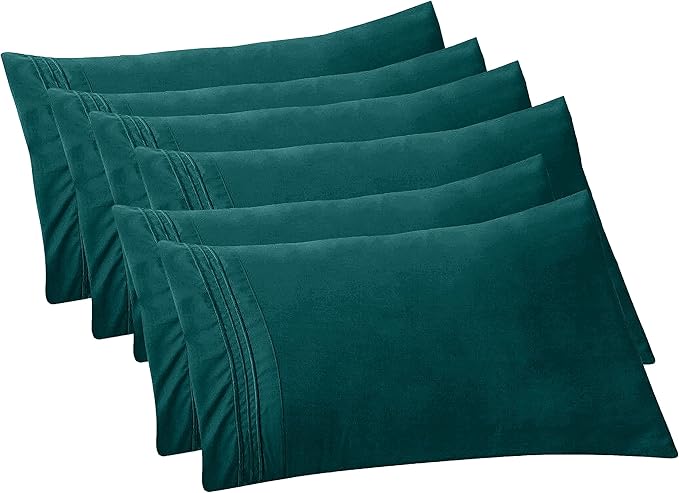 Elegant Comfort 6-Pack Solid Pillowcases 1500 Premium Hotel Quality Microfiber - Smooth Weave, Wrinkle and Fade Resistant, Easy Slip-On, 6-Piece Set, King Pillowcase, Marine Teal