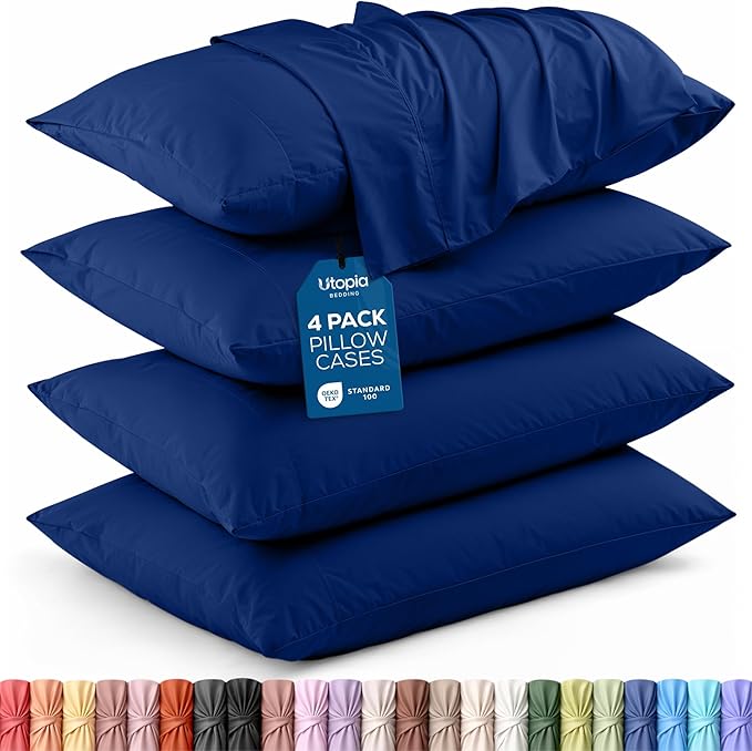Utopia Bedding Standard Pillow Cases - 4 Pack - Envelope Closure - Soft Brushed Microfiber Fabric - Shrinkage and Fade Resistant Pillow Covers Standard Size 20 X 26 Inches (Standard, Royal Blue)