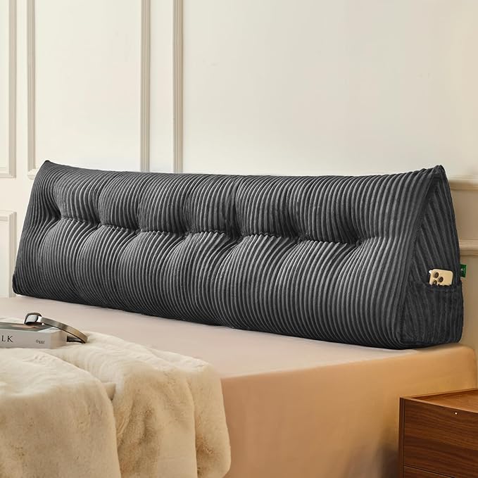 Z-hom Large Headboard Pillow King, NO ROLL Pillow, Wedge Pillow Headboard for Sitting Up in Bed, Backrest Support Triangular Cushion for Reading, Gap Pillow w/Removable Washable Cover,Grey