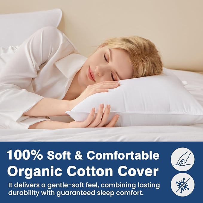 Goose Feather Pillows King Size Set of 2, Hotel Quality Bed Pillows for Sleeping 2 Pack, 900 Fill Power Goose Down Pillows with 700 TC 100% Organic Cotton Shell for Side Back Stomach Sleepers, 18"x36"