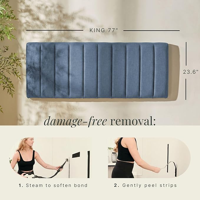 Upholstered King Headboard - Easy Assemble Channel Stitched Headboard King Size Bed - Wall Mounted Headboards with 3D Soundproof Wall Panels Peel & Stick Floating Headboards, Slate Blue