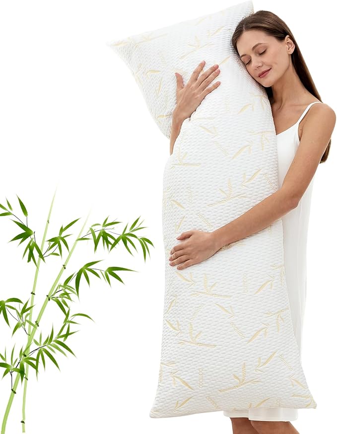 Primesoft Full Body Pillow with Removable Pillowcase for Adults,（Memory Foam Filling）（Long Pillow for Side Sleepers） （Fluffy and Firm）（Adjustable Filling）（20×54 Inch，Gold）