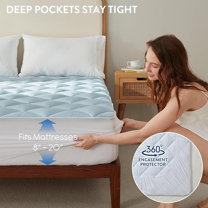 SureFit Full Size Memory Foam Mattress Topper, Cooling Gel-Infused Mattress Pad, Breathable Ventilated Design, Fits Mattresses 8-20” Deep, Medium Plush Comfort,Cooling for Hot Sleepers