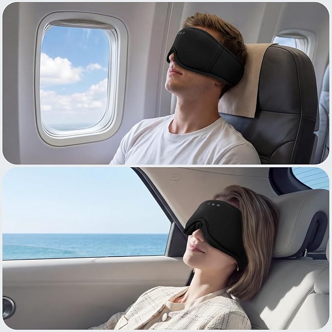 3D Bamboo Cotton Sleep Mask with Bluetooth 5.4 Headphone, Music Wireless Bluetooth Blackout Eye Mask for Side Sleepers, Earphones HD Speaker Microphone for Travel, Gifts for Women Men, Black