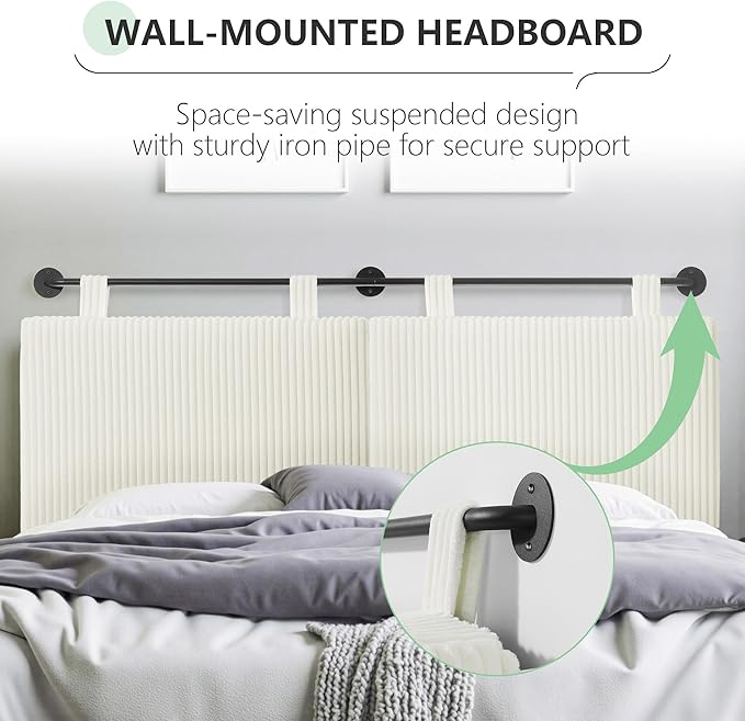 Headboard Queen Size，Modern Wall Mounted Headboards with LED Light for Bed with Upholstery Hanging Headboard for Bedroom,Featuring High-Density Sponge Padding，White