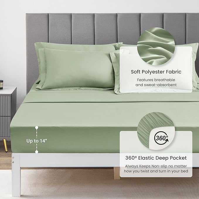 Love's cabin Twin Comforter Set Sage, 5 Pieces Twin Bed in a Bag, All Season Bedding Sets with 1 Comforter, 1 Flat Sheet, 1 Fitted Sheet, 1 Pillowcase and 1 Pillow Sham | Soft, Breathable, Lightweight, Comfortable