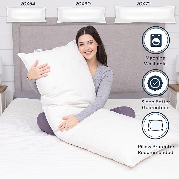White Goose Feather and Down Body Pillow – Pillows Size 20 Inches x 60 Inches
