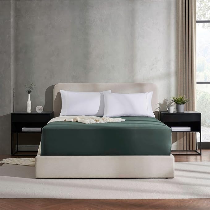 Nestl Forest Green California King Fitted Sheet Extra Deep Pocket, Hotel Luxury Cal King Fitted Sheet Only Easily Fits 18 to 24 Inch Mattress, Super Soft, Wrinkle-Free, Breathable with Corner Straps