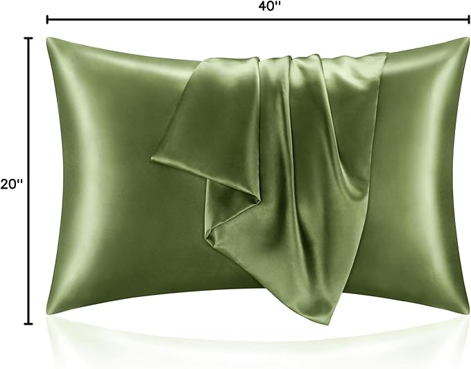 BEDELITE Satin Pillowcase for Hair and Skin, Super Soft and Cooling Similar to Silk Pillow Cases 2 Pack with Envelope Closure, Gift for Women Men(20"x40" King Size, Cedar Green)