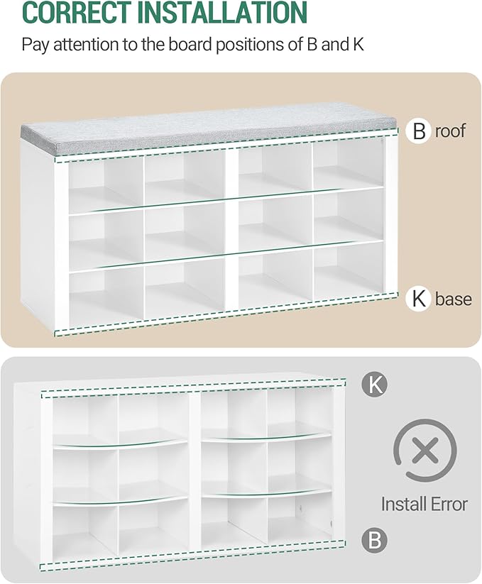 Hzuaneri Shoe Bench with Cushion, Entryway Storage Bench with 12 Cubbies, Cubby Shoe Rack with Adjustable Shelves, Shoe Organizer Cabinet for Living Room, Bedroom, Entryway, White SB19003GY