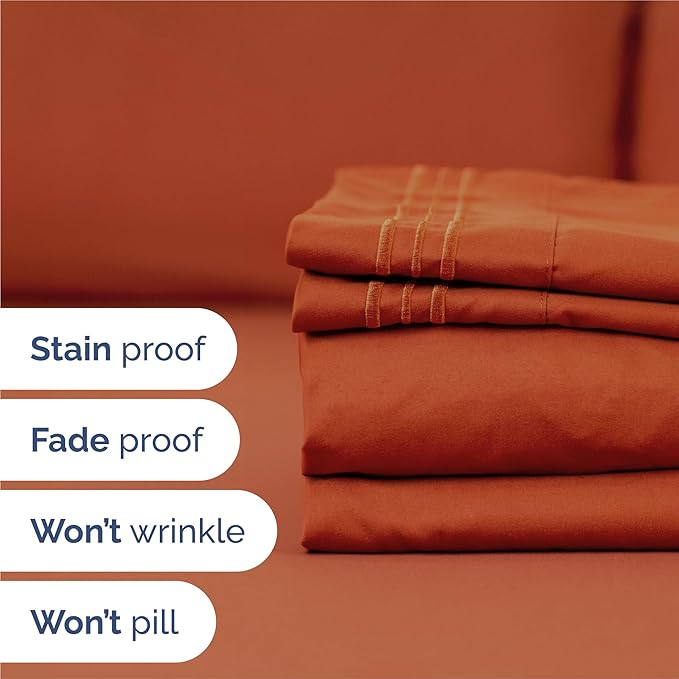 Split King Size 5 Piece Sheet Set - Comfy Breathable & Cooling Sheets - Hotel Luxury Bed Sheets for Women & Men - Deep Pockets, Easy-Fit, Soft & Wrinkle Free Sheets - Terracotta Oeko-Tex Bed Sheets