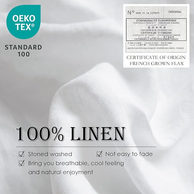 Simple&Opulence 100% Washed Linen Euro Shams 26'' x 26'' Pack of 2, Basic Style Solid Color Natural Flax Farmhouse Decorative Square Throw Pillow Covers for Bed Couch Sofa - White
